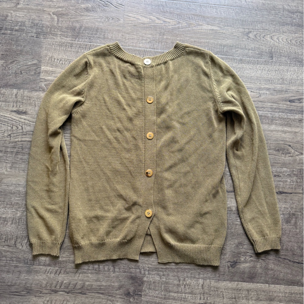 Mossimo Dutti Olive crew Neck Back Button-Up Women's Sweater Small